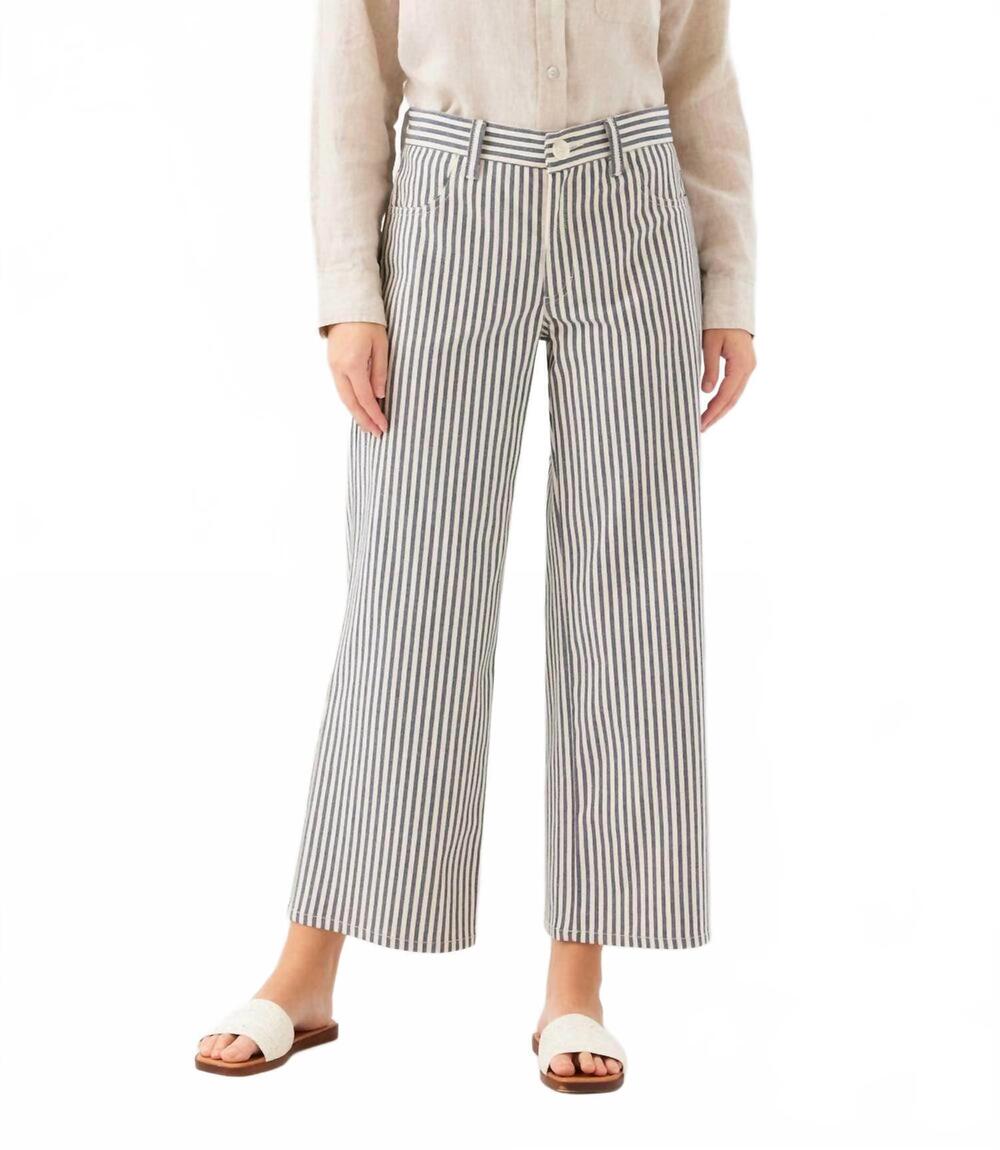 NEW KAREN KANE stripe cropped jeans in cream with navy